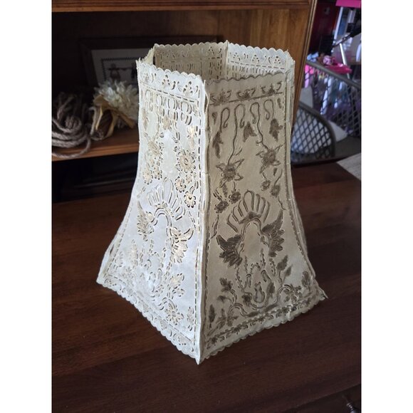 Vintage Rawhide Lampshade Hand-Sewn Panels Western Rustic Spanish Revival - Picture 9 of 10